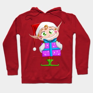 Christmas Elf Holding A Present Hoodie